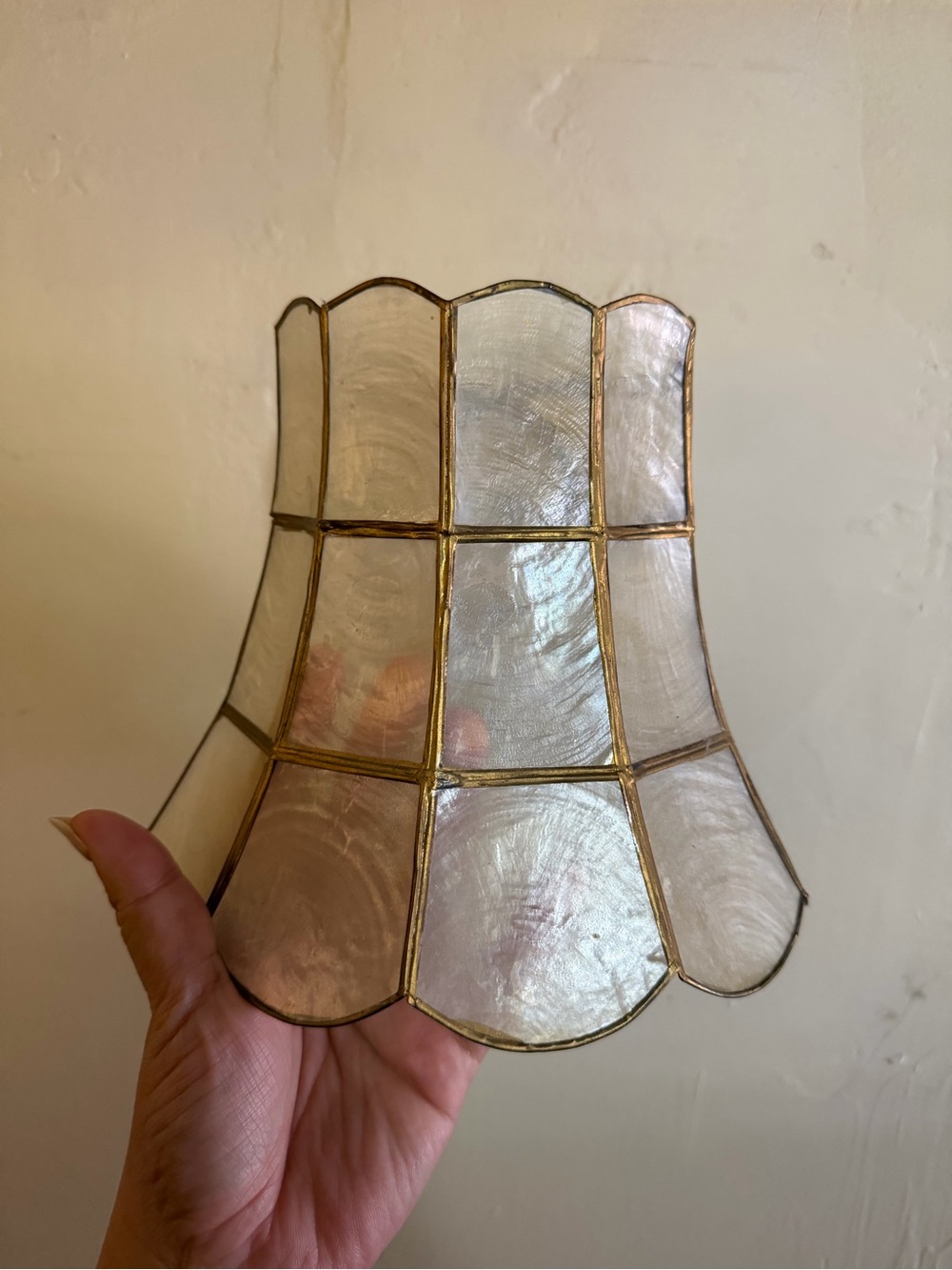 Capiz Panel Table Lamp Shade in Iridescent Pearl with Brass Trim